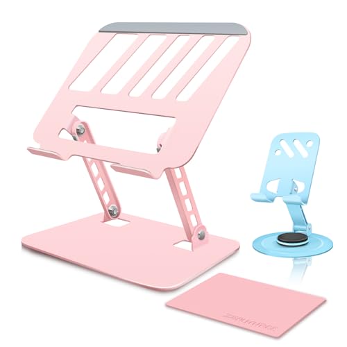 ZSAUTHREE Pink Adjustable Laptop Stand for Desk&Rotating Phone Holder Blue,Portable Stand No Need Install,Perfect for Office,Home & Travel Ideal Cell Phone & Laptop Stand Combo