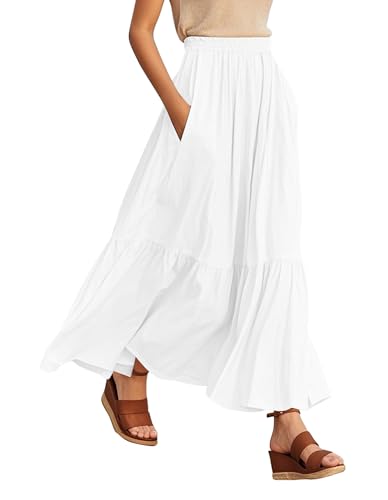 Urban CoCo Women's Boho Flowy Maxi Skirt Elastic Waisted A-Line Summer Beach Skirts with Pockets