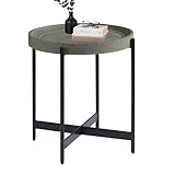 Alaterre Furniture Brookline 20-Inch Round Wood End Table with Gray Concrete Coating - Tray Style Top with Black Powder-Coated Iron Legs - Home Accent for Living Room or Office