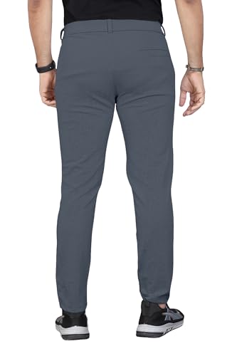 Image of Mehrang Men's Casual Textured Regular Fit Trousers, Formal Pants with Button Closure, Side Pockets, Polyester Trouser for Men