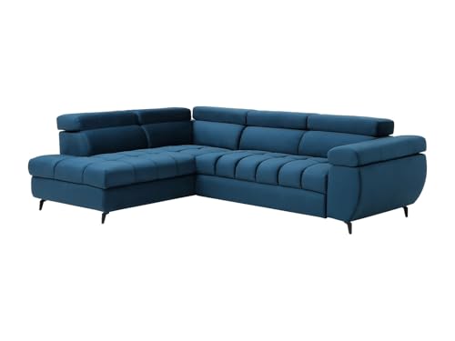 Vente-unique-Sofá Cama rinconera Izquierda de Terciopelo Azul NIACATO