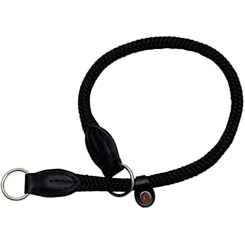 ZOOLESZCZ Black HandMade Strong Rope Rolled Slip Dog Choker Collars with black leather (19.5") Cover
