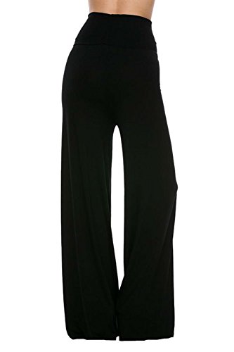 Superline Womens Wide Leg High Fold Over Waist Palazzo Pants Black Solid Large2