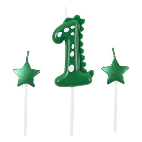 2.75 Inch Green Dinosaur Shaped 1 Number Birthday Candles and Star Birthday Candles,Suitable for Dinosaur Birthday Decorations & Themed Parties Celebration Cover