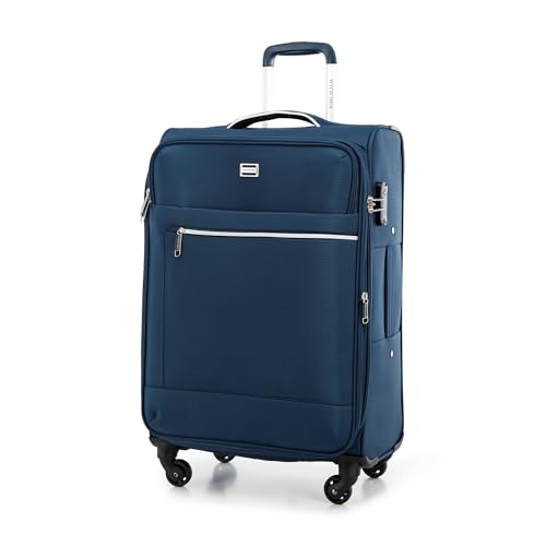 WITTCHEN MIRA Line Suitcase Soft Luggage Polyester Luggage Carrying Handle Telescopic Handle Four Wheels TSA Combination Lock, Dark Blue, Medium suitcase, Medium suitcase