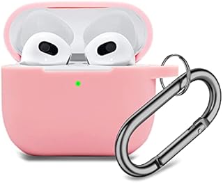 Mocarheri Silicone Case Compatible with AirPods 3, Case for Airpods 3rd Generation Protective Shockproof [Front LED Visible] With Keychain (Pink)