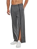 Deyeek Mens Wide Leg Zipper Sweatpants Open Bottom Warm Up Pants Cotton Break Away Catheter Pants Post Knee Surgery Pants Dark Grey