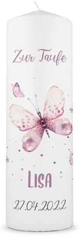 Personalisierte Taufkerze Mit Waschbär Motiv - Weiße Kerze 25x7cm Mit Name & Datum