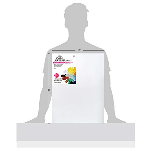 Phoenix Stretched Canvas For Painting 18X24 Inch/5 Value Pack, 8 Oz Triple Primed 5/8 Inch Profile 100% Cotton White Blank Canvas, Large Framed Canvas For Oil Acrylic & Pouring Art #TOP3