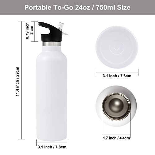 Neihepal Botella de Agua Aislada 24oz Paquete de 8, Acero Inoxidable Pared Doble, Botella Deportiva con Tapa de Pajilla y Asa Blanca miniatura 6