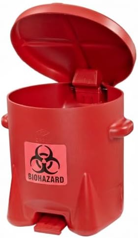Eagle Biohazard Trash Can, Self-Closing Lid, 6 Gallon, Made in the USA, Red