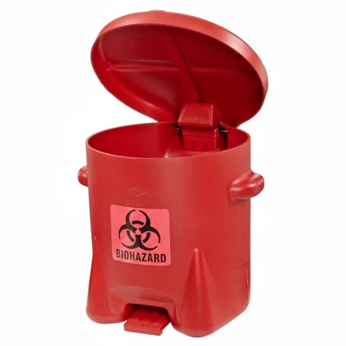Eagle 943BIO Biohazardous Waste Polyethylene Safety Can with Foot Lever, 6 Gallon Capacity, Red