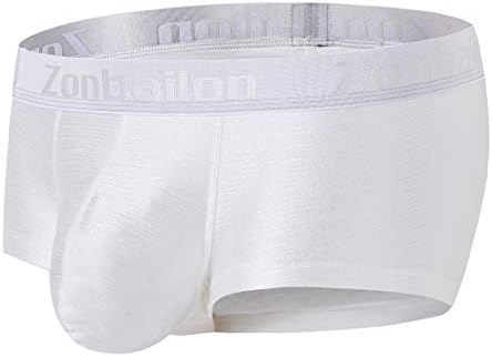 ZONBAILON Men's Sexy Bulge Pouch Underwear Low Rise Trunks Short Leg Boxer Briefs (White, L (Waist 36"-38"))