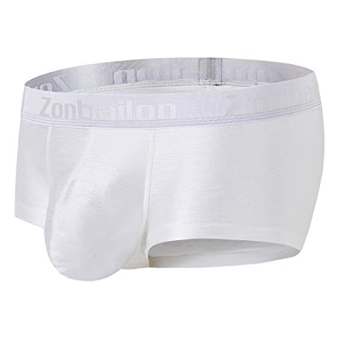 ZONBAILON Men's Sexy Bulge Pouch Underwear Low Rise Trunks Short Leg Boxer Briefs (White, M (waist 32"-34")) Cover