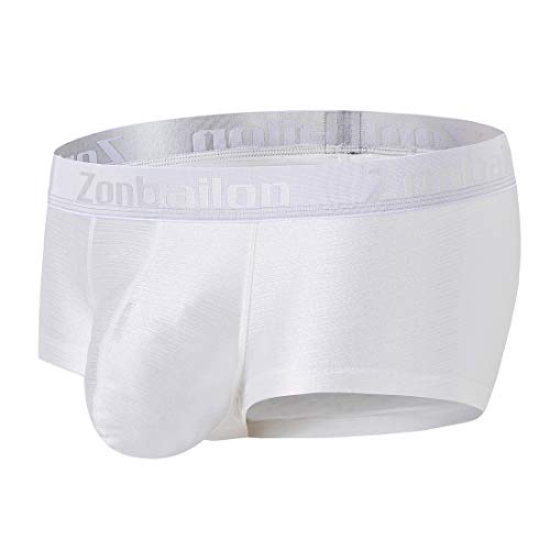 ZONBAILON Men's Sexy Bulge Pouch Underwear Low Rise Trunks Short Leg Boxer Briefs (White, L (Waist 36