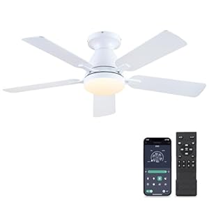 Ceiling Fans-46Inch Low Profile Indoor Ceiling Fan with Light and Remote/APP Control, Dimmable tri-Color temperatures LED,Quiet Reversible Motor,5 Blades Modern Ceiling Fans for Indoor