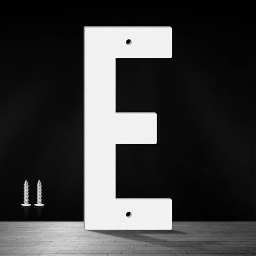8 Inch Metal House Numbers, White Metal Numbers and Letters, Outdoors Mailbox Numbers and House Numbers, Modern House Address Signs, Suitable for Houses, Apartments, Streets, Outdoors(E)