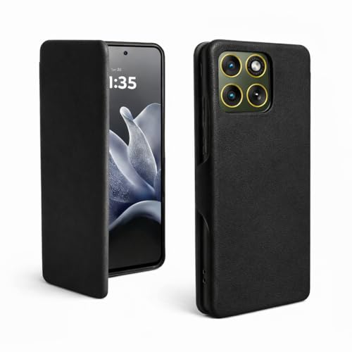 Image of Vegan Leather Wallet Case for Motorola Moto Edge 70 5G, Premium PU Flip Cover with Card Slot, Magnetic Closure, Kickstand, Slim Durable Design, Privacy Protection - Black