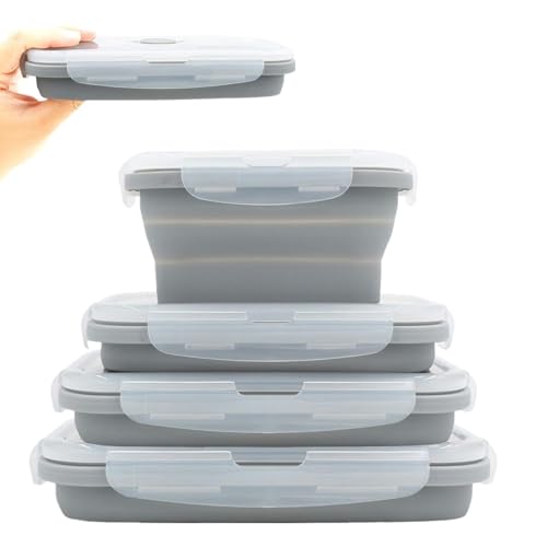 YXIAOO Lot de 4 Récipient Pliables en Silicone, Conservation Alimentaire avec Couvercles Hermétique, Boîtes de conservation Boîtes de Stockage pour Bureau L'école...