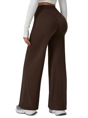 Straight Leg Leggings Women Butt Lifting High Waisted Wide Leg Yoga Pants No Front Seam Workout Gym Lounge Pants-Brown-M