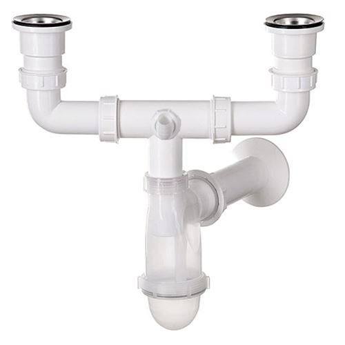 Bathroom Kitchen Double Bottle Drain Waste Trap with Transparent Body + Washing Machine Input