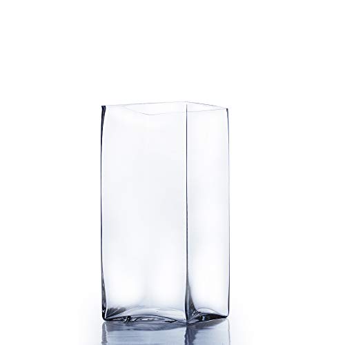 WGV Tall Square Vase Glass Block Length 5 Height 10 Clear Large Floral Plant Container Fish Tank Planter Terrarium for Wedding Party Event Home Office Decor 1 Piece