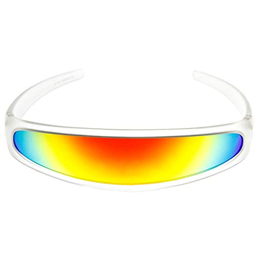 Futuristic Narrow Cyclops Color Mirrored Lens Visor Sunglasses (Frost Sun)