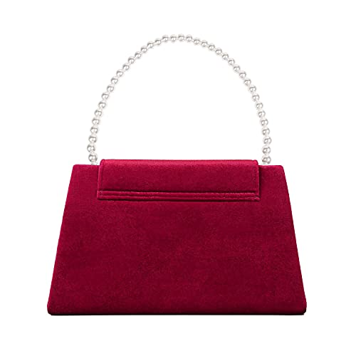 Mulian Lily Women Velvet Clutch Purse Pearl Top Handle Handbag Classic Wedding Party Prom Evening Bag Burg M528 #TOP5