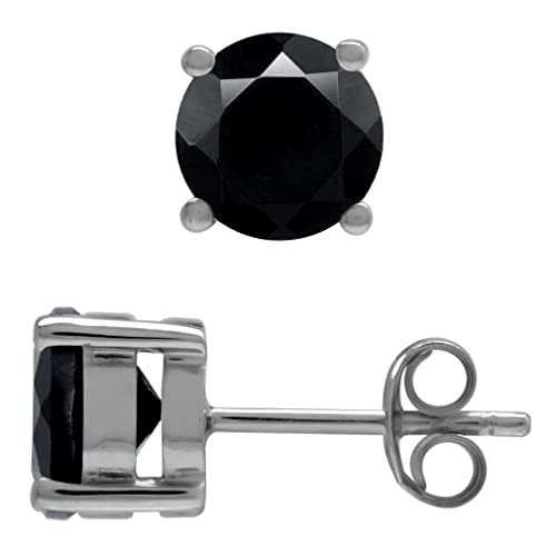 Silvershake 7Mm 2.5 Ctw Round Shape Black Onyx White Gold Plated 925 Sterling Stud Post Earrings Jewelry For Womend And Men #TOP19