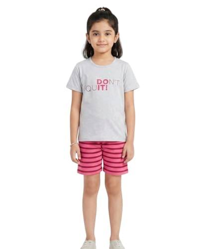 Image of Girls Premium Cotton Printed T-Shirt & Shorts Set | Summer Wear Comfortable Loungewear Clothing Set | Girls Co-Ord Set | Casual Half Sleeve Printed Top & Bottom Set