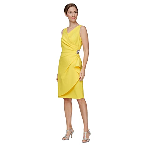 Image of Alex Evenings Women's Slimming Short Ruched Dress with Ruffle (Petite and Regular)