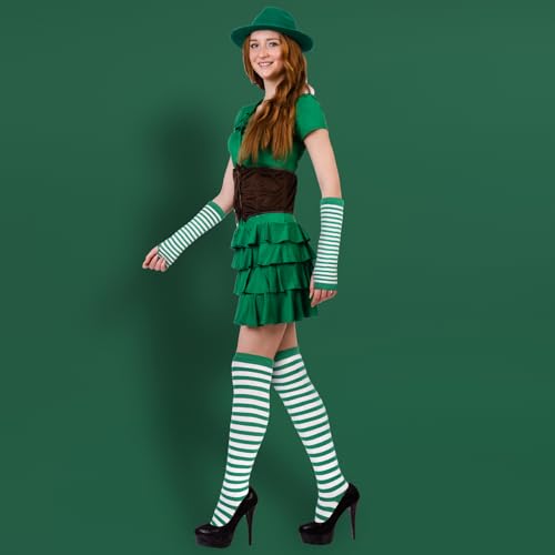 Image of Geyoga Arm Warmers Leg Warmers Striped Thigh High Socks Fingerless Gloves Stockings Christmas Halloween