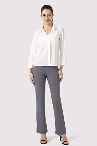 28"/30"/32"/34" Inseam Women's Bootcut Yoga Pants Long Bootleg High-Waisted Flare Pants With Pockets Grey-Flare-32-S #TOP4