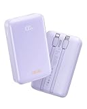 Qecvec Power Bank,Portable Charger 20000mAh with 2 Built-in Cables, 22.5w Fast Charging Battery Pack, LED Display Backup Battery, Travel Battery Pack for iPad, iPhone Samsung and More (Purple)