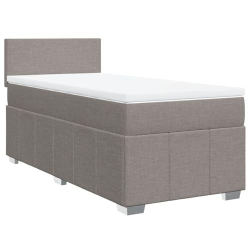 vidaXL Boxspringbett, Einzelbett mit LED Matratze Matratzenauflage, Bettgestell mit Lattenrost Kopfteil, Polsterbett Bett für Schlafzimmer, Taupe 100x200cm Stoff