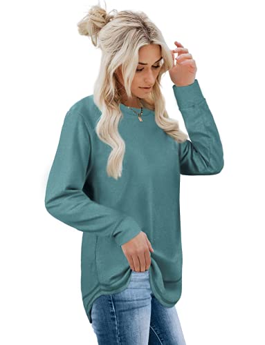 Dofaoo Womens Sweatshirts Crewneck Trendy Fall Girls Tops Solid Color Blue 2Xl #TOP2