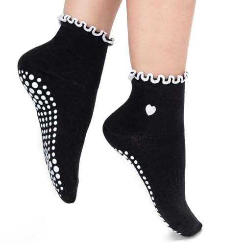 Image of Soxbang 3 /6 Pairs Cute Pilates Socks with Grips,Yoga Socks Barre Sock Non Slip Grip Embroidery for Barre Ballet Workout