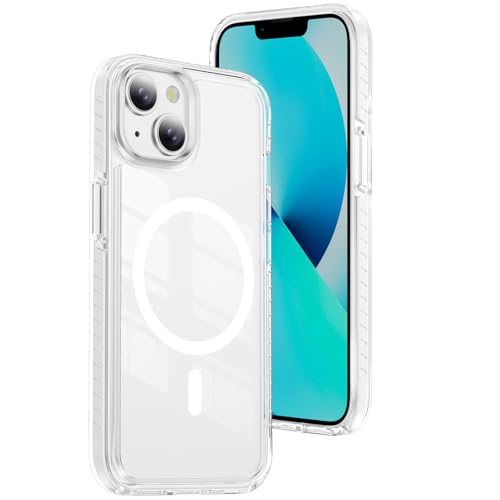 DEERLAMN Magnetic Clear Case for iPhone 13/iPhone 14 6.1-Inch [Compatible with Magsafe][Anti-Yellowing] Transparent Slim Shockproof Protective Phone Cover White