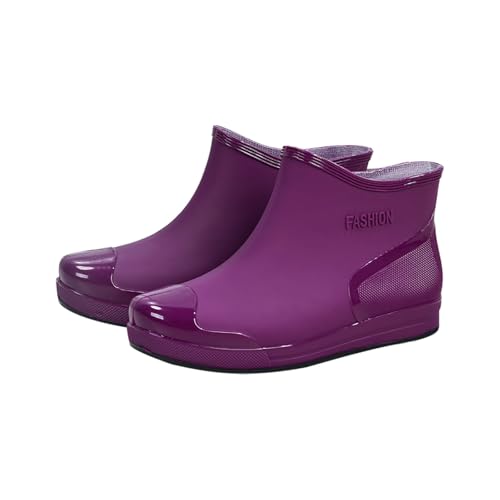 Women's Fashion Rain Boots Warm Water Proof Rubber Boots Low Cut Short Tube Plastic Water Shoes with Non Slip Soles