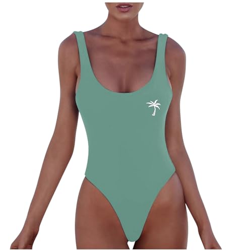 Bañadores de una Pieza para Mujer Bikini con Monograma Ropa Baño Playa Casual Monokinis Sexy con Cuello en U y sin Espalda Bañadores Deportivos para Mujer (Green, M)