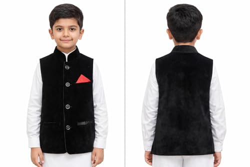 Image of T+D Ethinic Wear Velvet Western Style Sleeveless Half Blazer Fancy Coat Jacket For Kids Boys