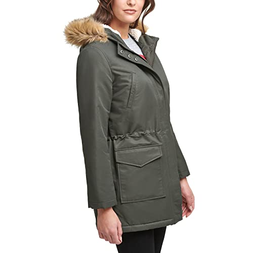 Levi's Women's Plus Size Performance Midlength Parka Jacket, Army Green/Sherpa Lining, 2 X #TOP2