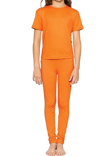 Image of STRETCH IS COMFORT Girls 2 Piece Hoodie Short Sleeve Long Sleeve Crew Neck Top and Leggings Set Kids Thermals Underwear Set