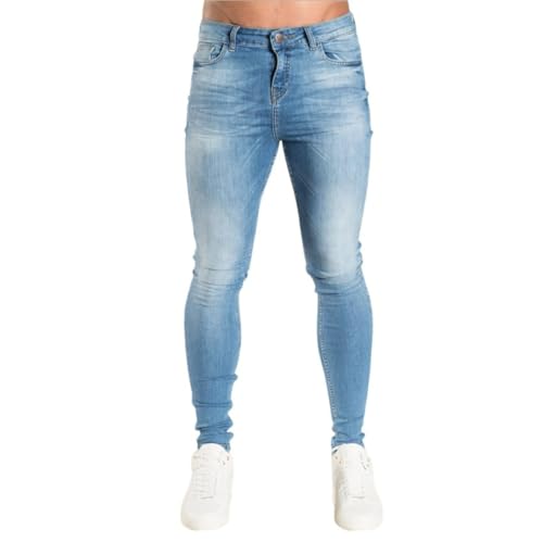 Jeans Pants Trouser Denim Ripped Street Trendy Slim Fit Elastic Low Waist Washed Tight Fitting for Men