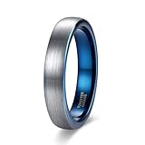 Epinki Anillos Compromiso de Tungsteno para Hombre 4mm, Cepillado de Bicolor Plata Azul Anillos para Boda Joyería Talla 23
