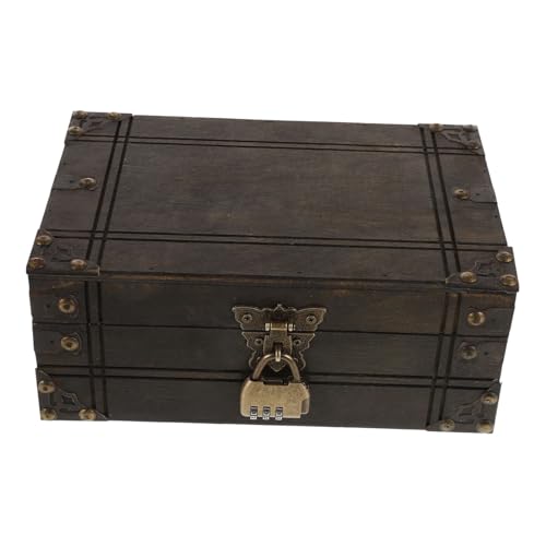 KONTONTY Cofre de Tesoro Vintage de Madera con Cerradura de Combinación Caja de Almacenamiento Rústica para Joyas y Objetos Organizador Multifunción para Hogar y Decoración Infantil