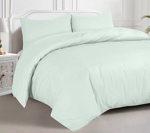 Crescent Collection Plain Duvet Cover With Pillowcase Percale Quilt Cover Bedding Set (Duckegg, Super King)