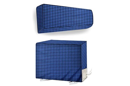 Image of The Furnishing Tree 1.5 Ton Split AC Cover for Indoor and Outdoor Units Checkered Pattern Blue