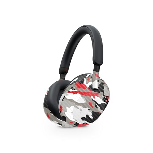 Image of MightySkins Carbon Fiber Skin Compatible with Sony WH-1000XM5 Headphones - Red Camo | Protective, Durable Textured Carbon Fiber Finish | Easy to Apply, Remove, and Change Styles