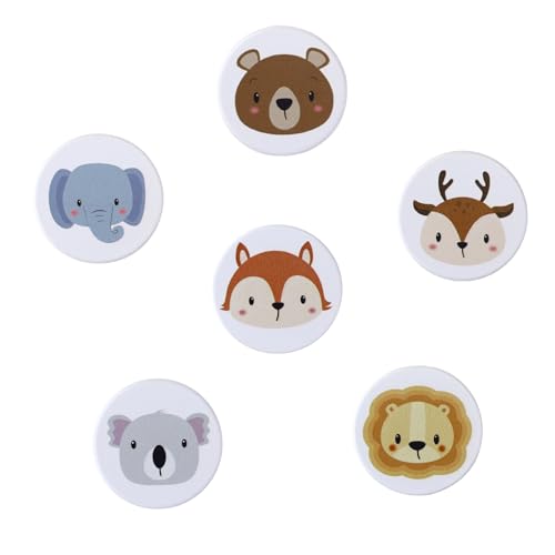 REBECASKYENS Lot de 6 boutons d'armoire en bois pour chambre d'enfant, motif animal, ronds, boutons de meubles, boutons de tiroir avec vis, blancs